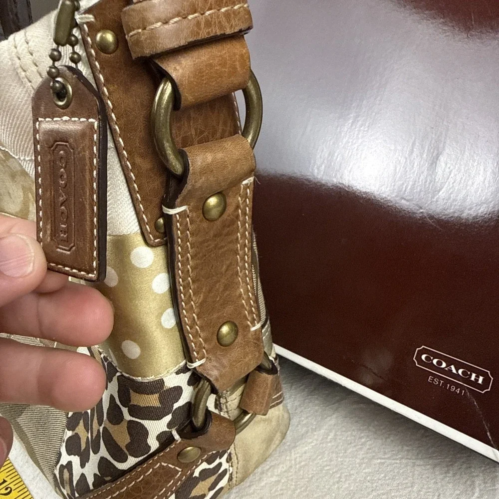Vintage Coach 11496 Carly Brown Patchwork Jacquard Hobo Shoulder Bag Leopard